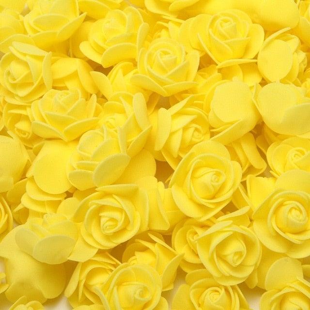Mini Fake Rose Flower Heads 50/100/200 Pieces Teddy Bear of Roses 3cm Foam Wedding Flowers Accessories Make Bridal Hair Clips Headbands Dress