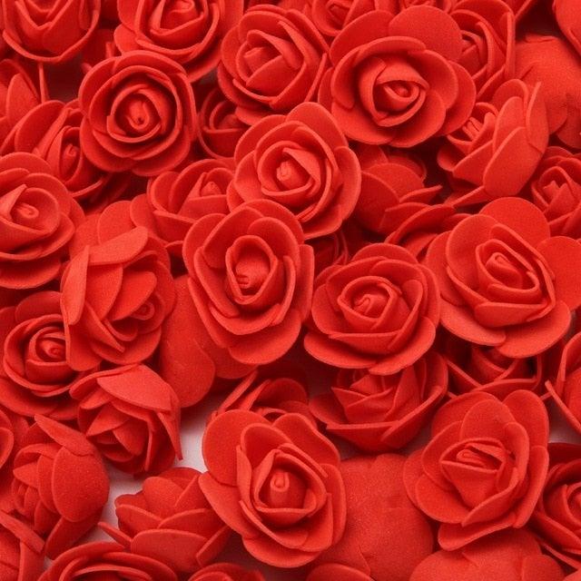 Mini Fake Rose Flower Heads 50/100/200 Pieces Teddy Bear of Roses 3cm Foam Wedding Flowers Accessories Make Bridal Hair Clips Headbands Dress