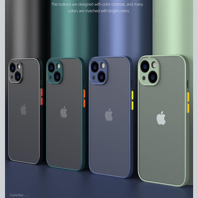 Minimalistic Shockproof Armor Case For iPhone 13 14 12 11 Pro Max XR XS X Luxury Silicone Bumper Clear Hard Cover Mini Luxury Silicone Bumper Clear Hard Cover