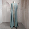 Mint Gold Bell Sleeve Abaya & Robe | Formal Muslim Luxury Two-Piece (MOA177)