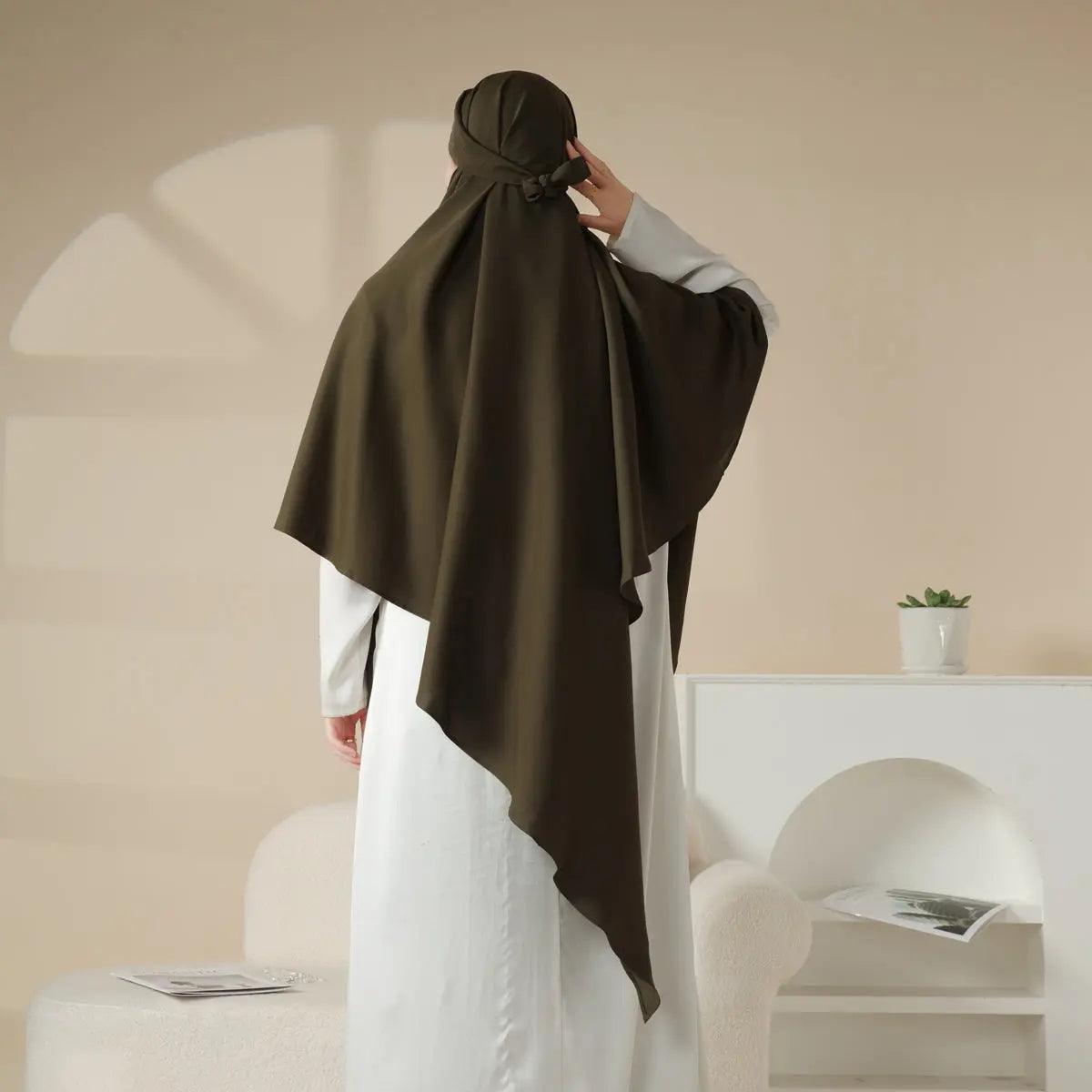 MK001 Niqab Attached 1-Layer Nida Plain Khimar