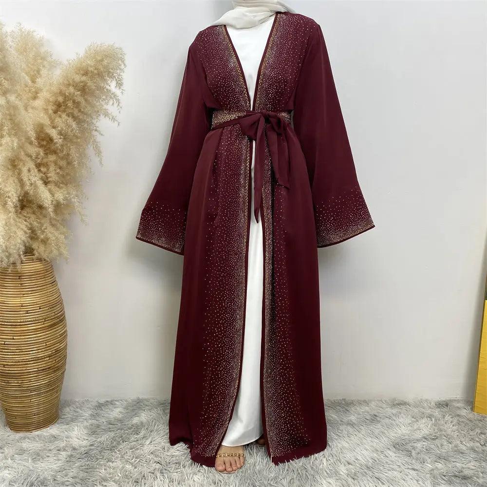 Rhinestones Open Abaya With Side Pockets (MOA046)