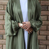Satin Bunched Sleeve Open Abaya (MOA048)