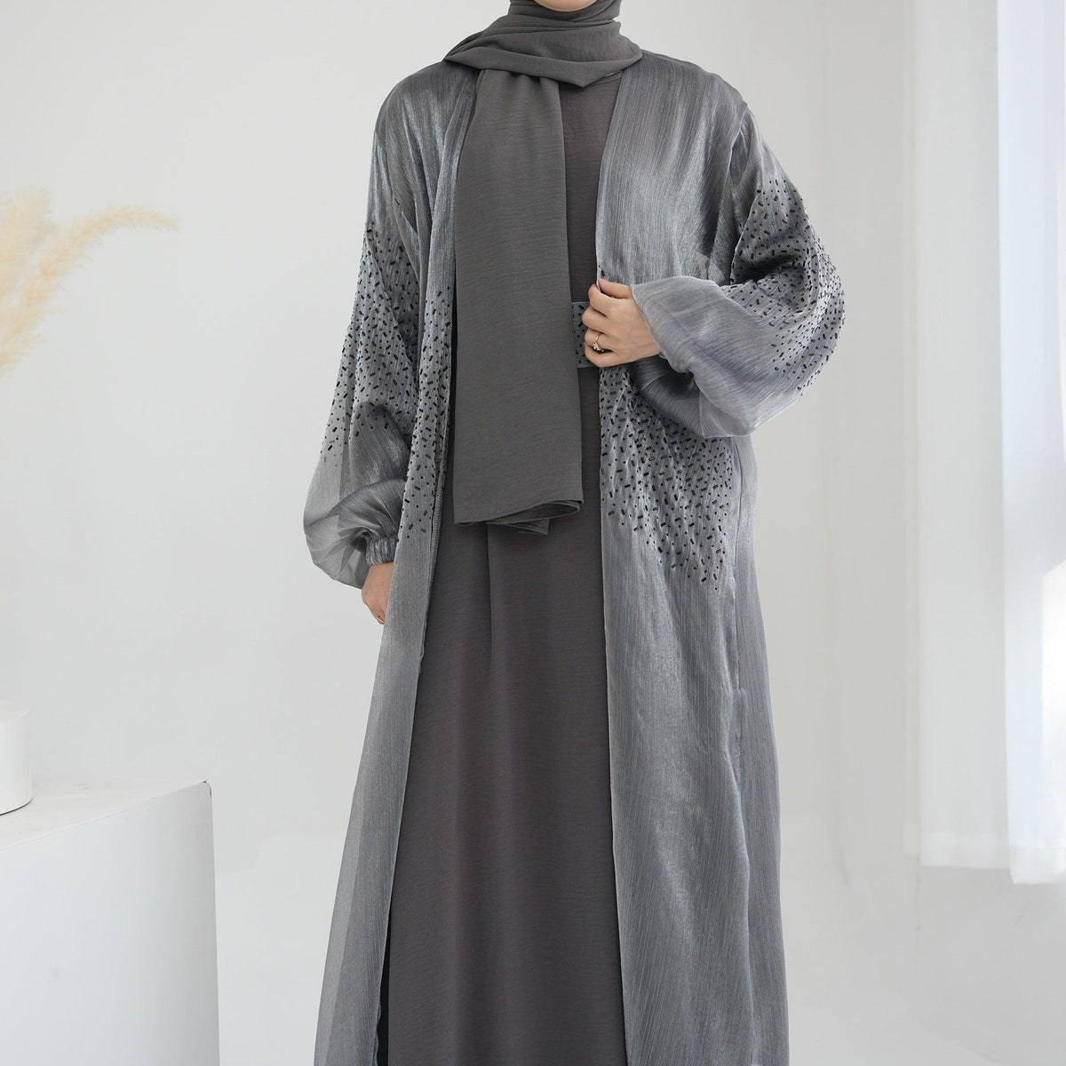 Wave Bubble Sleeve Abaya 4-Piece Set (MOA057)