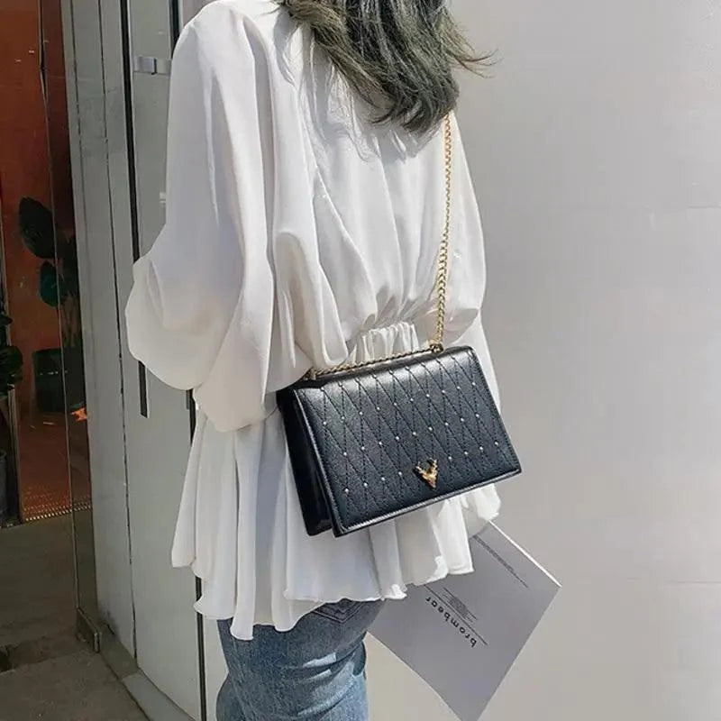 Modern Elegant Luxury Sterling Pu Leather Crossbody Bags For Women And Girls Designer Chains Shoulder Messenger Bag For Female