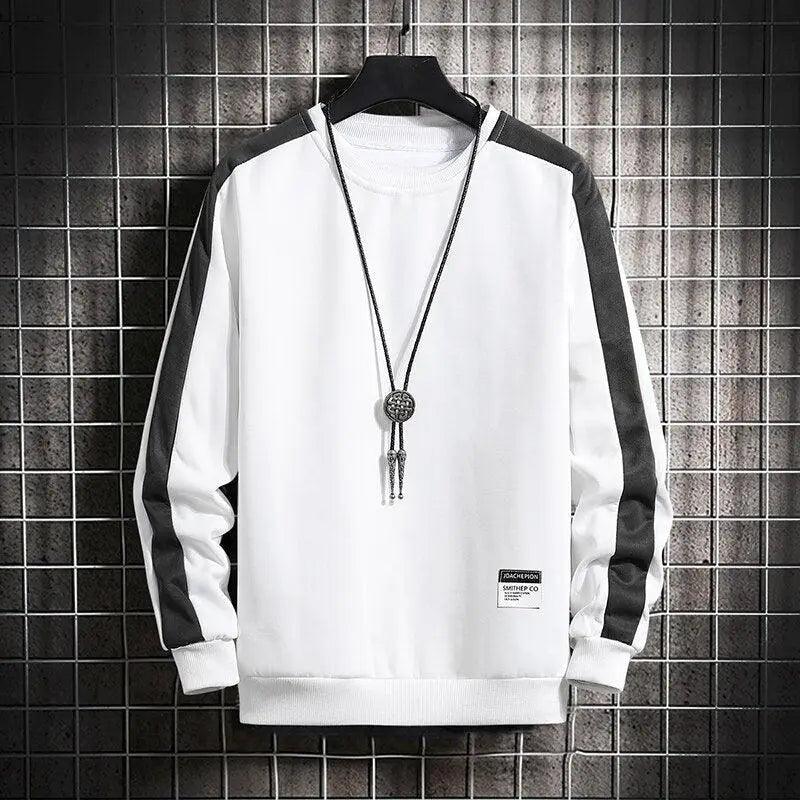 Modern Long Sleeve Sweatshirts Men New Fashion Color Casual Mens Casual O-Neck Patchwork Sweatshirt For Young Men Men Sweatshirt Streetwear Loose Solid Patchwork Pullover Sweatshirt