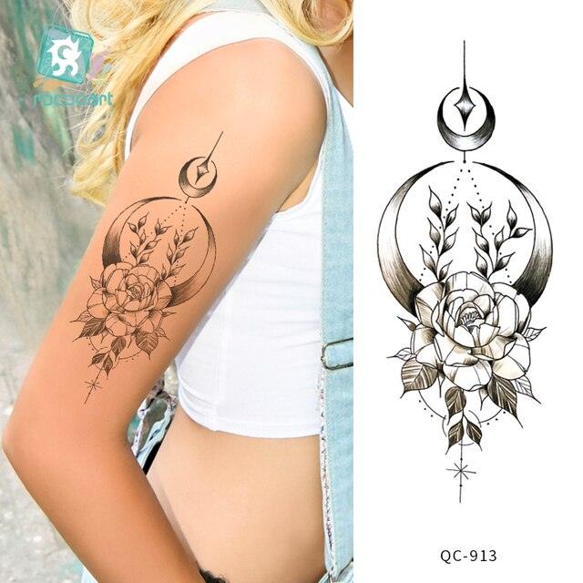 Modern Waterproof Red Flowers Tattoo Multi-Colored Stickers Back Waist Temporary Tattoo Luxury Style