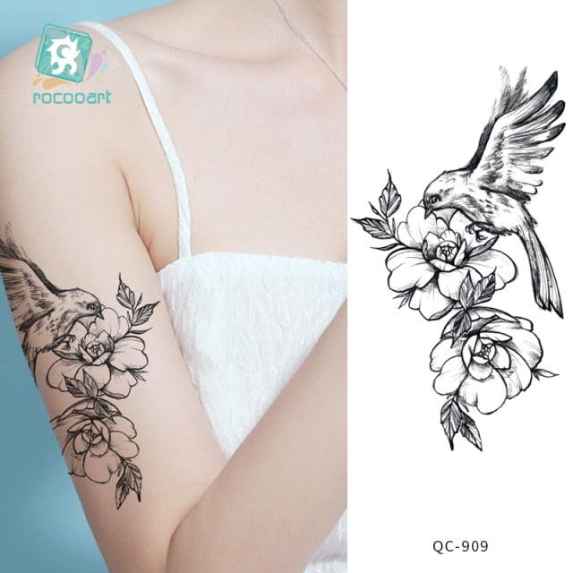Modern Waterproof Red Flowers Tattoo Multi-Colored Stickers Back Waist Temporary Tattoo Luxury Style
