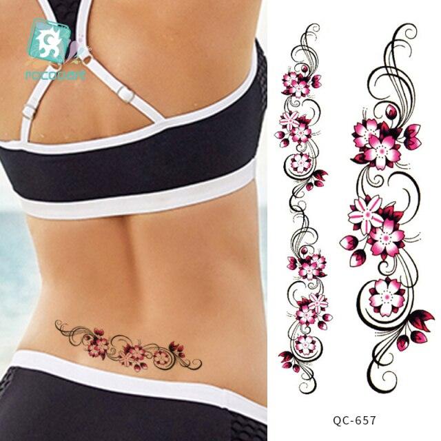 Modern Waterproof Red Flowers Tattoo Multi-Colored Stickers Back Waist Temporary Tattoo Luxury Style