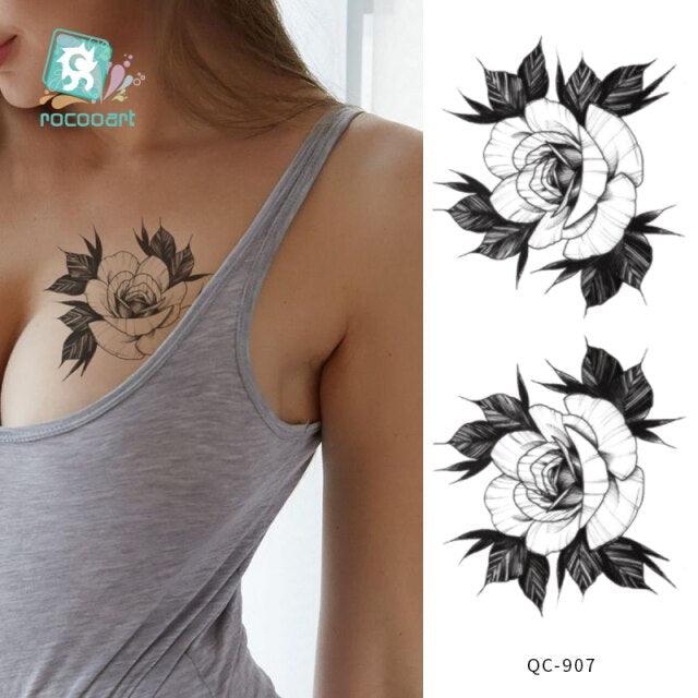 Modern Waterproof Red Flowers Tattoo Multi-Colored Stickers Back Waist Temporary Tattoo Luxury Style