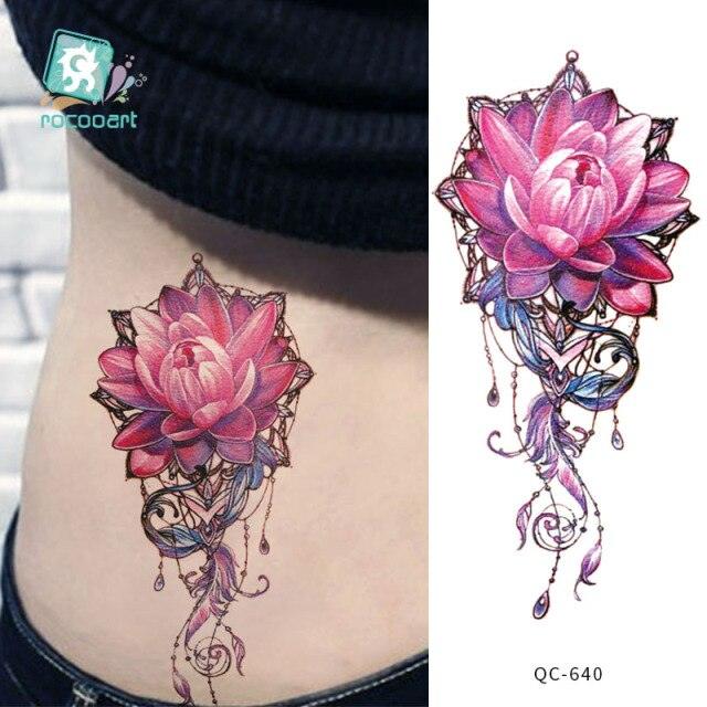 Modern Waterproof Red Flowers Tattoo Multi-Colored Stickers Back Waist Temporary Tattoo Luxury Style