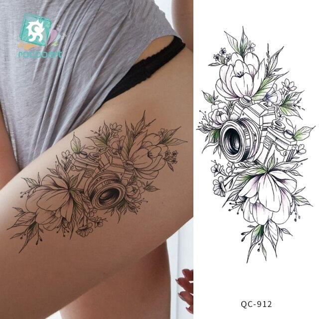 Modern Waterproof Red Flowers Tattoo Multi-Colored Stickers Back Waist Temporary Tattoo Luxury Style