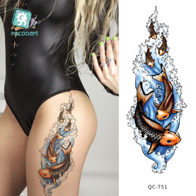 Modern Waterproof Red Flowers Tattoo Multi-Colored Stickers Back Waist Temporary Tattoo Luxury Style