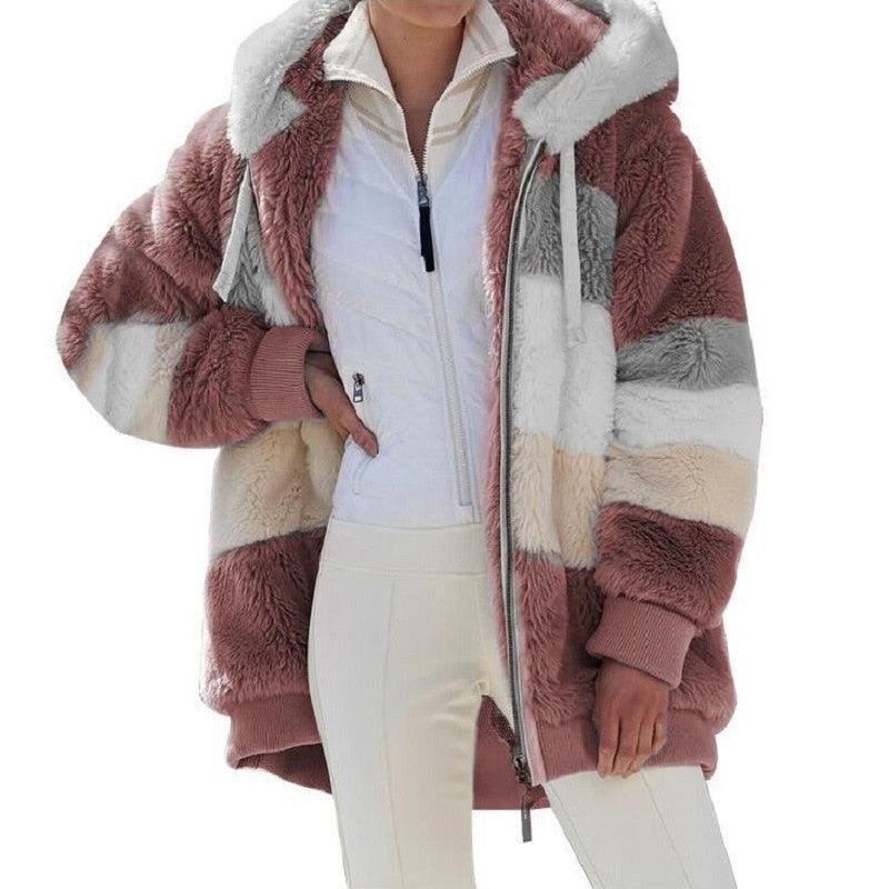 Modern Women Casual Jacket Coats Hip Hop New Autumn Winter Loose  Multicolor Hooded Jacket For Women Winter Fleece Jacket Hooded Solid Color Coats With Pockets Comfortable Jacket