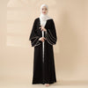 Modest Cardigan Black Robe Beaded Cuff Abaya with Layered Sleeves Elegant Design(MOA136)