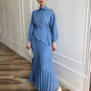 Modest Cross-Wrap Top with Matching Maxi Skirt Pleated Skirt Suit Set (MS092)