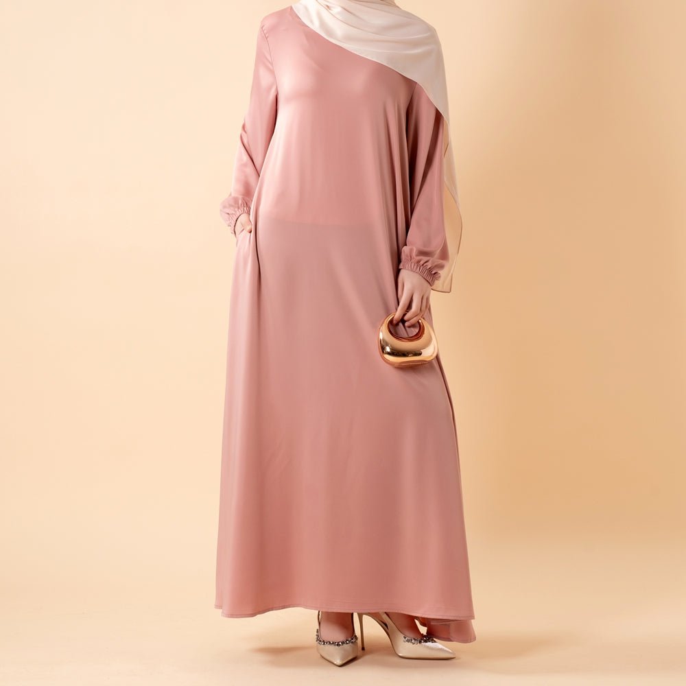 Modest Luxury Premium Satin Abaya | Umbrella Cut A-Line Abaya with Pockets (MA311)