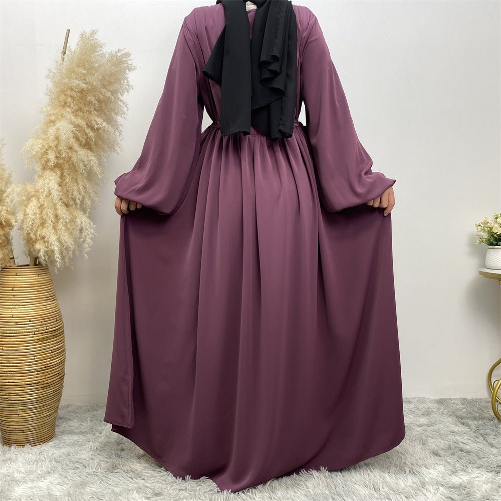Modest Muslim Stretch Sleeve Front Zipper A-shaped Swing Pendulum Abaya (MA175)