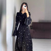 Modest V-Neck Boho Chiffon Black Floral Abaya Dress with Lotus Sleeve Flared Bell Sleeves(MA202)