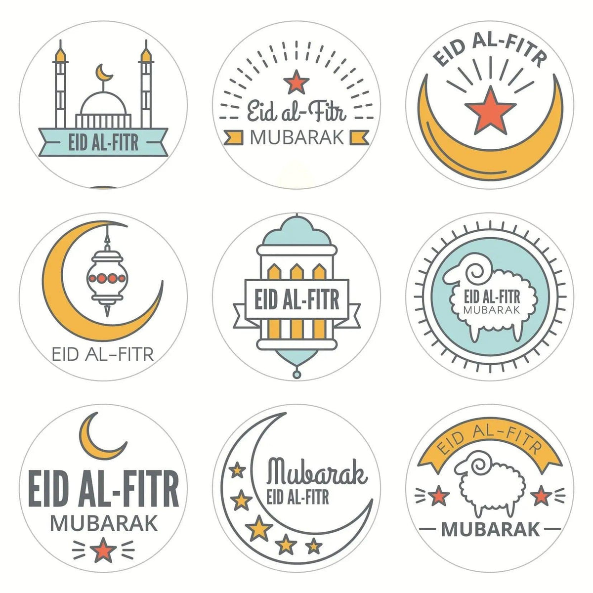 MR014 Ramadan Sticker, 90 Pcs Stickers Eid Mubarak Decoration