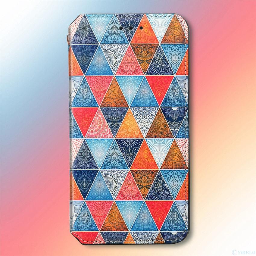 Multicolored Phone Case For iPhone 13 12 11 Pro Mini Cover Wallet Card Slot Flip Magnetic Leather PU Leather Flip Wallet Cover with Card Slots Case Cover