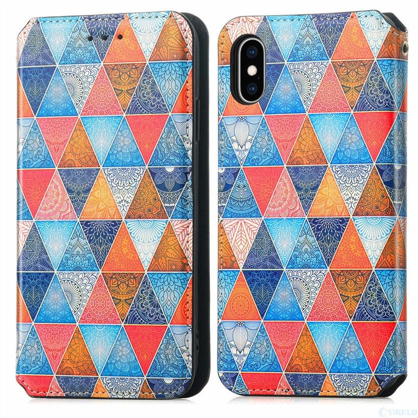 Multicolored Phone Case For iPhone 13 12 11 Pro Mini Cover Wallet Card Slot Flip Magnetic Leather PU Leather Flip Wallet Cover with Card Slots Case Cover