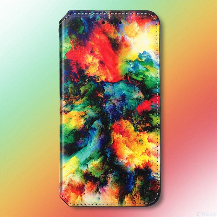 Multicolored Phone Case For iPhone 13 12 11 Pro Mini Cover Wallet Card Slot Flip Magnetic Leather PU Leather Flip Wallet Cover with Card Slots Case Cover