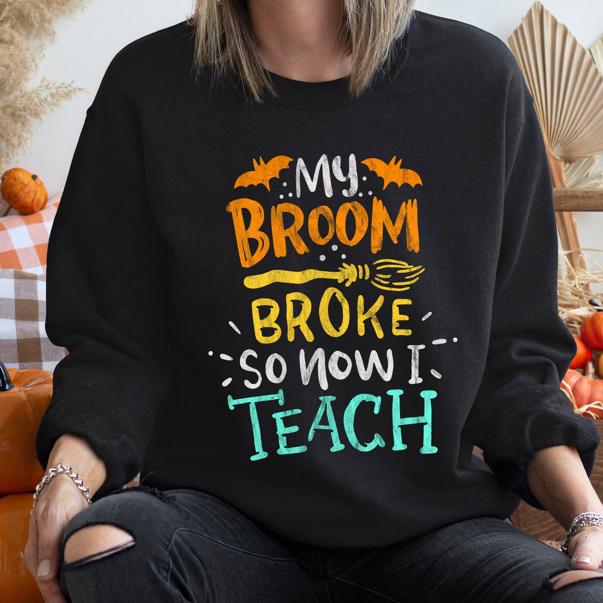 My Broom Broke Halloween Cozy Ghostly Laughs For Ghost Lovers Seasonal Sweatshirt