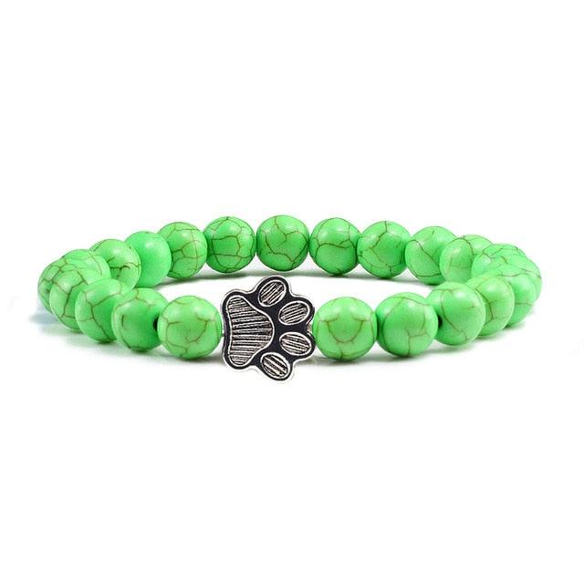 Natural Matte Black Lava Volcanic Stone Paw Print Charm Bracelet Pet Memorial Cat Dog Lovers Jewelry Bracelets For Women Men Stress Relief Yoga Bracelet Mood Bracelet Gifts For Women And Girls
