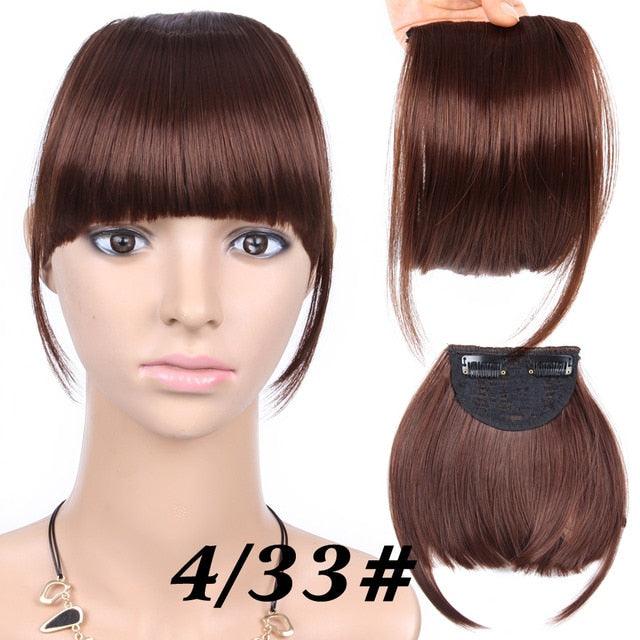 Natural Straight Synthetic Blunt Bangs High Temperature Fiber Brown Women Clip-In Flat Neat Bangs With Temples For Women One Piece Hairpiece