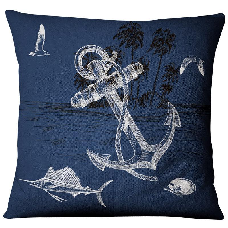 Navigation Navy Blue Nautical Shell Starfish Linen Pillow Cover Blue Anchor Navigation Anchor Sailboat Pillowcase Marine Cushion Cover Sofa Home Decorative Cushion Cover For Home