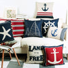 Navigation Navy Blue Nautical Shell Starfish Linen Pillow Cover Blue Anchor Navigation Anchor Sailboat Pillowcase Marine Cushion Cover Sofa Home Decorative Cushion Cover For Home