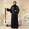 Navy Blue Pleated Abaya Set | Beaded Robe Abaya with Silver Embroidery (MOA168)