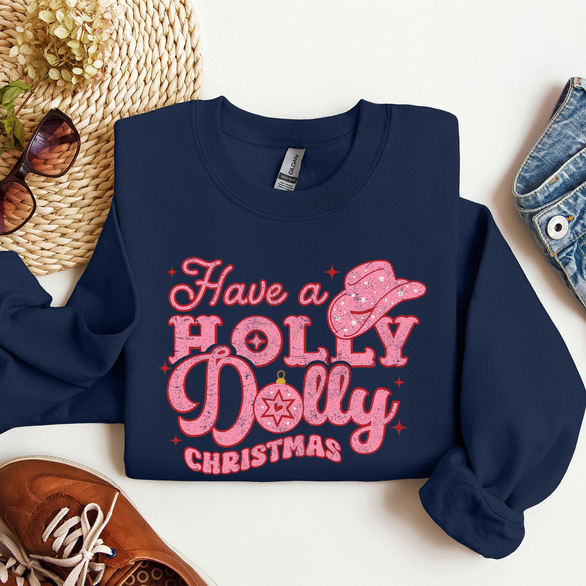Holly Dolly Christmas Country Music Holiday Cheer Festive Cozy Vibe Graphic Sweatshirt