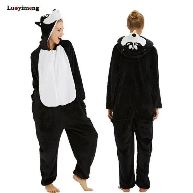 New Animal Pajamas Women Unicorn Sleepwear Panda Pajama Cartoon Overalls Winter Rabbit Nightie Jumpsuit For Winter Girls Unicorn Pajamas Costume Fleece Hooded Animal Sleepwear Christmas Cosplay Unicorn Gift