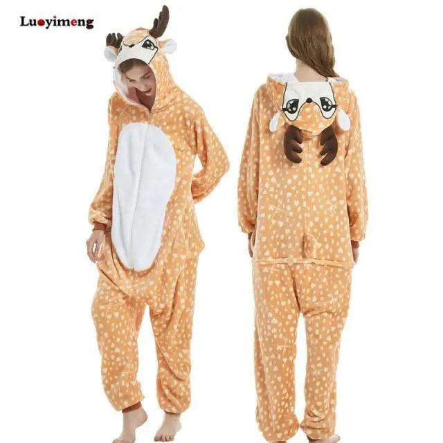 New Animal Pajamas Women Unicorn Sleepwear Panda Pajama Cartoon Overalls Winter Rabbit Nightie Jumpsuit For Winter Girls Unicorn Pajamas Costume Fleece Hooded Animal Sleepwear Christmas Cosplay Unicorn Gift