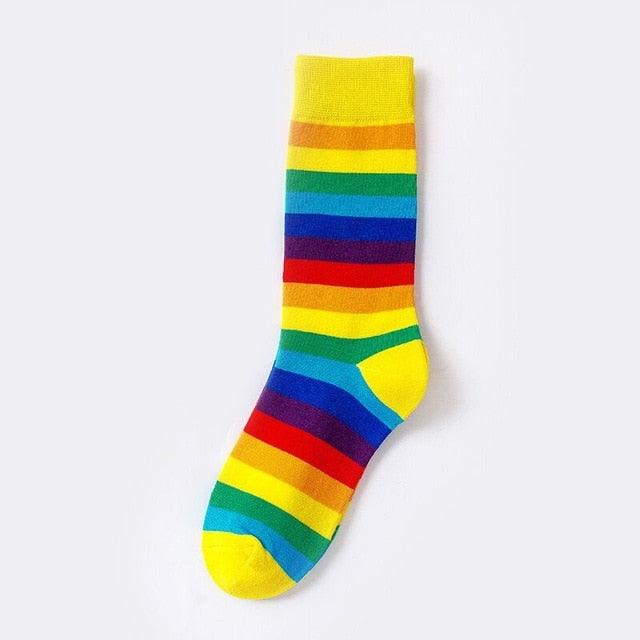 New Arrival Cotton Elasticity Sweat Women Long Sock Candy Colors Rainbow Patterned Sporty Retro Harajuku Casual Socks For Men And Women