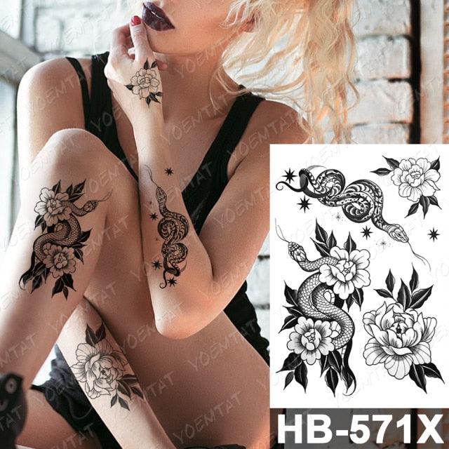New Big Butterfly Waterproof Temporary Sticker Tattoo Elegant Black Colorful Tattoos Rose For Women Men