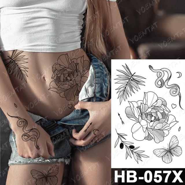 New Big Butterfly Waterproof Temporary Sticker Tattoo Elegant Black Colorful Tattoos Rose For Women Men