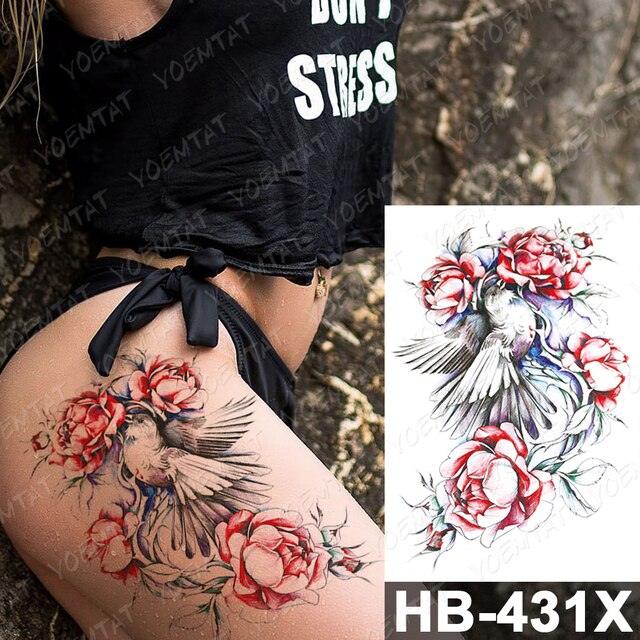 New Big Butterfly Waterproof Temporary Sticker Tattoo Elegant Black Colorful Tattoos Rose For Women Men