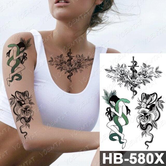 New Big Butterfly Waterproof Temporary Sticker Tattoo Elegant Black Colorful Tattoos Rose For Women Men