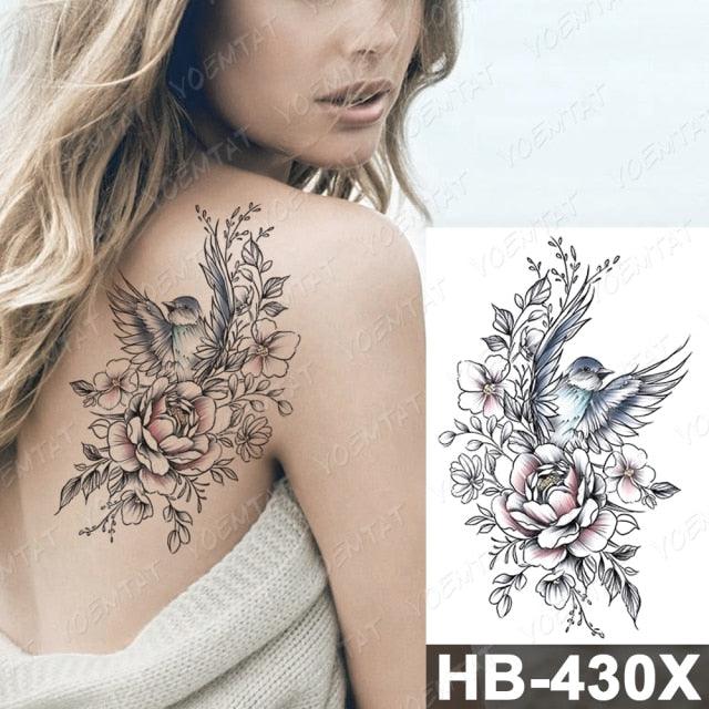 New Big Butterfly Waterproof Temporary Sticker Tattoo Elegant Black Colorful Tattoos Rose For Women Men