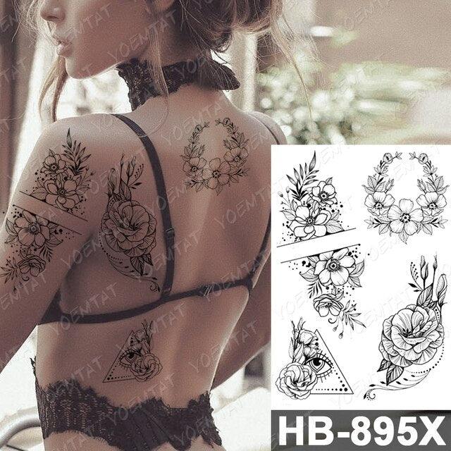 New Big Butterfly Waterproof Temporary Sticker Tattoo Elegant Black Colorful Tattoos Rose For Women Men