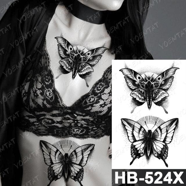 New Big Butterfly Waterproof Temporary Sticker Tattoo Elegant Black Colorful Tattoos Rose For Women Men