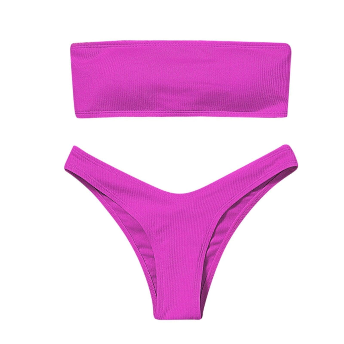 New Bikini High Waist Strapless Bikini Women Swimwear Women Swimsuit Padded Bathing Suit Pure Color Women's Bandeau Bikini Top-High Leg High Waist Bikini Bottom Set