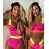 New Bikini Sets Black Push Up Swimsuit Women Neon Patchwork Bikini Swimsuit 2 Piece Cutout Molded Push Up Bathing Suit Women Swimwear Splicing Bathing Suit Holiday Beach Swimming Suit