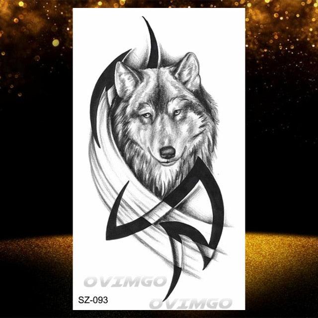 New Black Wolf Forest Sticker Tattoos Temporary Tree Fierce Animal Body Tattoo Luxury Design Custom Tatoos For Mens
