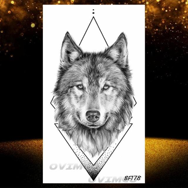 New Black Wolf Forest Sticker Tattoos Temporary Tree Fierce Animal Body Tattoo Luxury Design Custom Tatoos For Mens