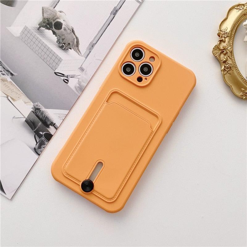 New Candy Color Wallet Card Case For iPhone 13 11 12 14 Pro Max Soft Silicone Shockproof Cover Silicone Protective Case Soft Slim Card Slot Case Compatible with iPhone 11 Purple Phone Case