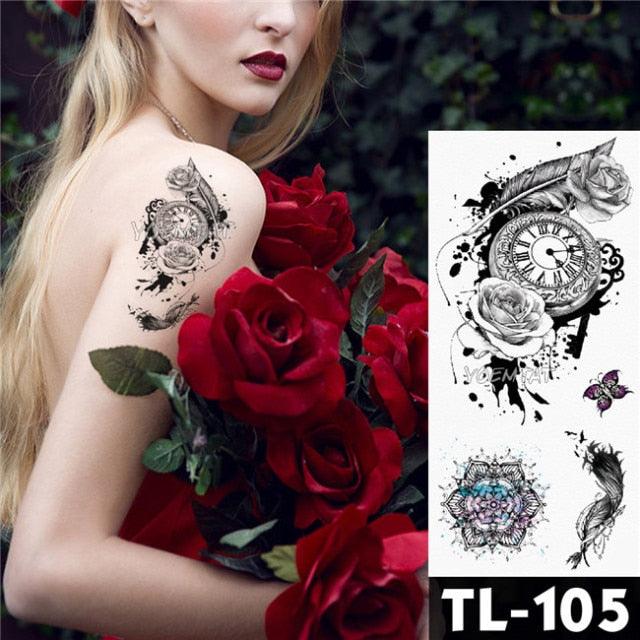 New Colorful And Black Womens Tattoo Temporary Flower Waterproof Elegant Modern Tattoo Realistic Design